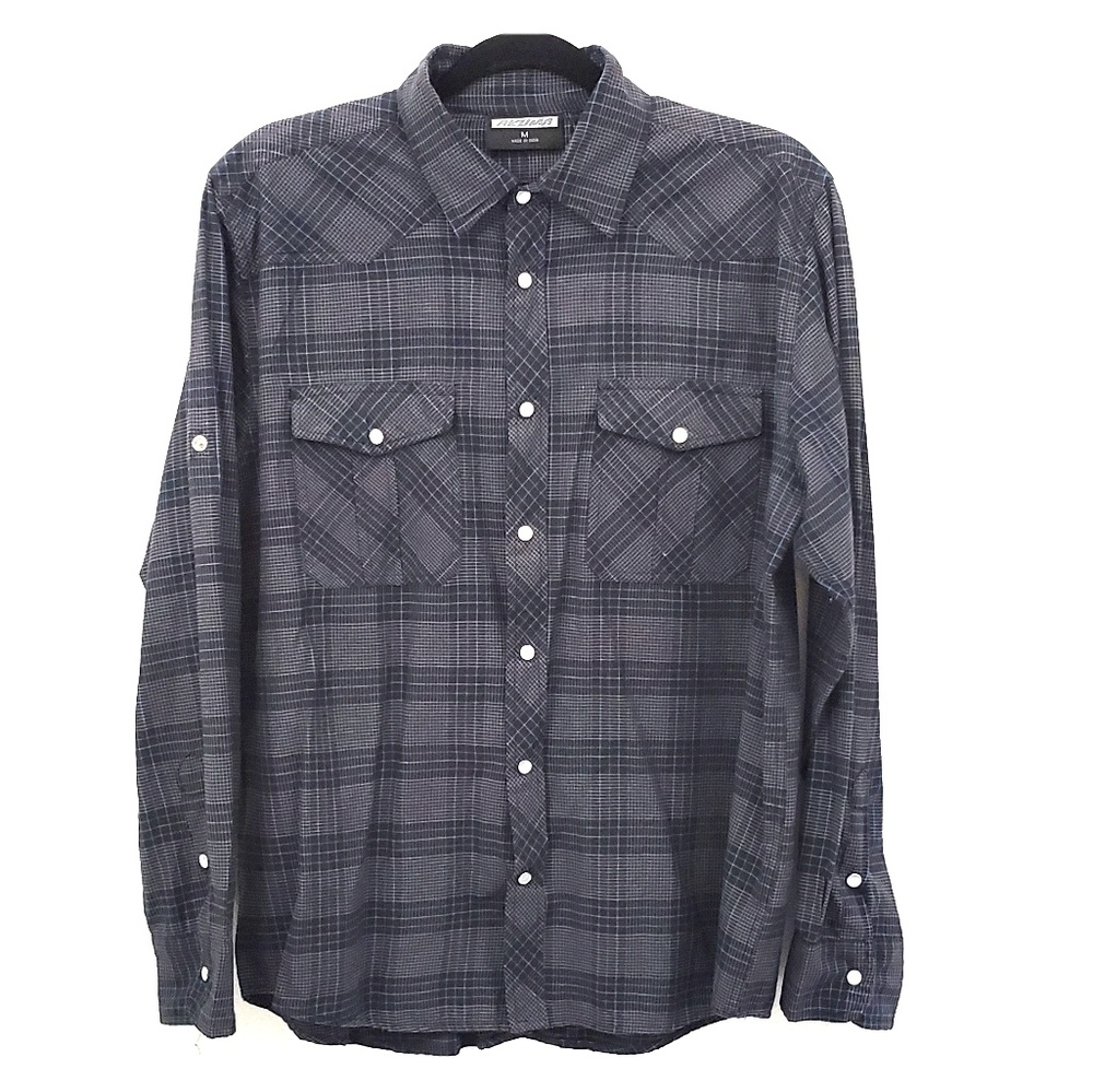 AKUMA plaid snap button long sleeve shirt